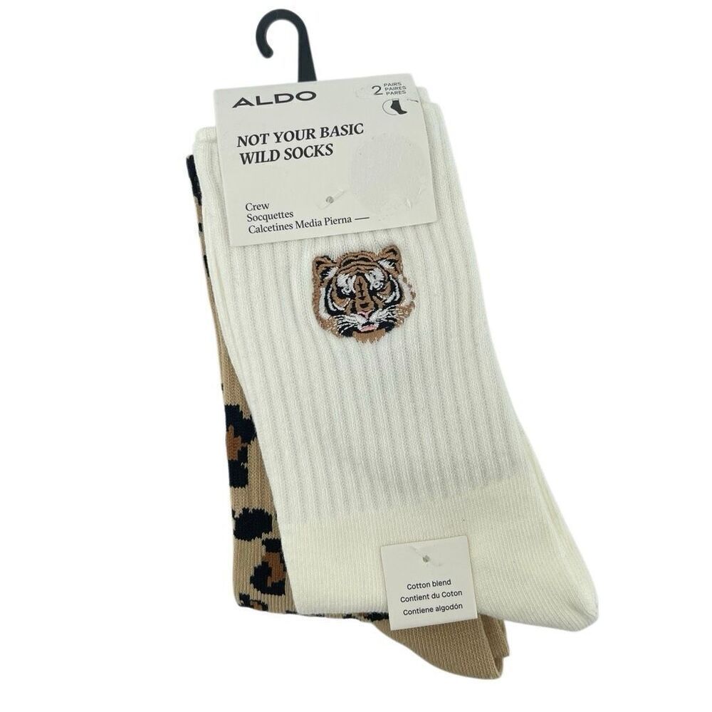 ALDO “Not Your Basic Wild” Leopard & Tiger Crew Socks 2-Pair NWT, Animal Print